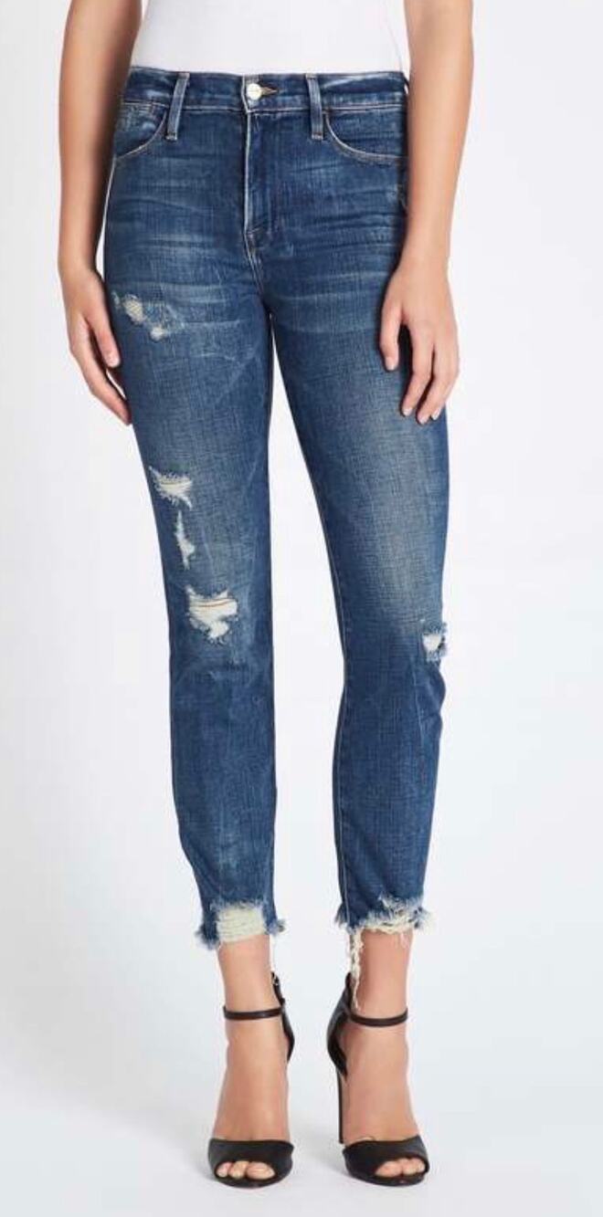 Frame Le High Straight jeans with Distressed Frayed Hem Medium Wash Size 26